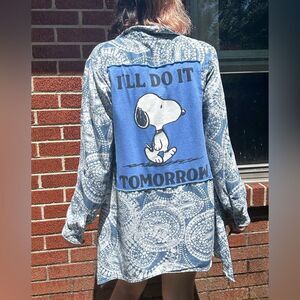 Jillysworld Snoopy Peanuts Vacation Paisley Upcycled Button Up Shirt